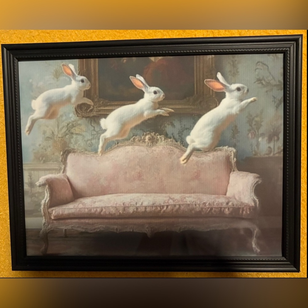 Three Jolly White Rabbits framed 8x10” art print